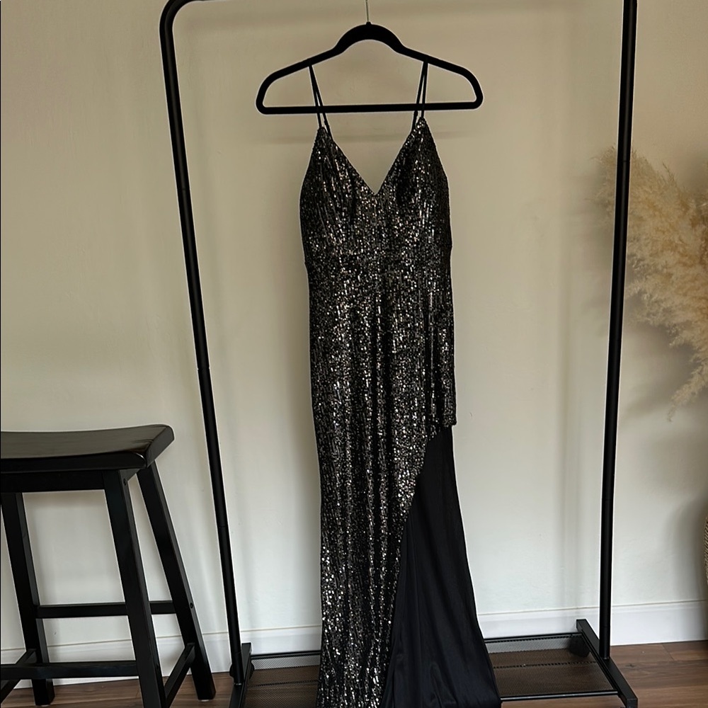 Crystal Doll Asymmetrical Sequin Dress - Black and Silver
